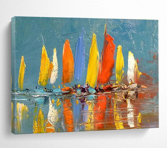 Colorful Sailboat Oil Painting for Nautical - Themed Coastal Home Decor DLZ2638