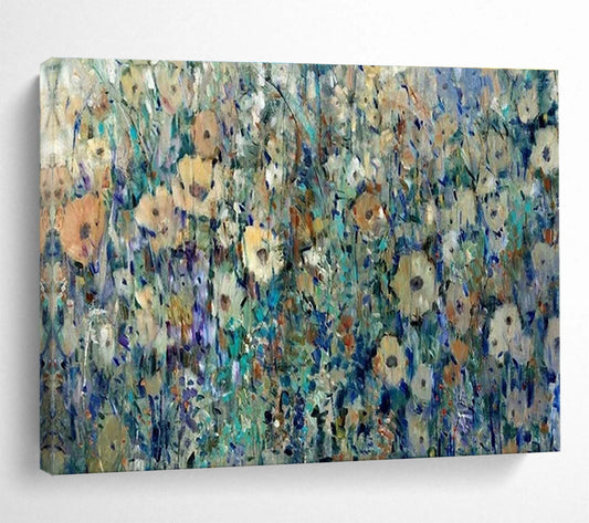 Colorful Flower Field Oil Painting for Countryside Café Dining Areas DLZ3281