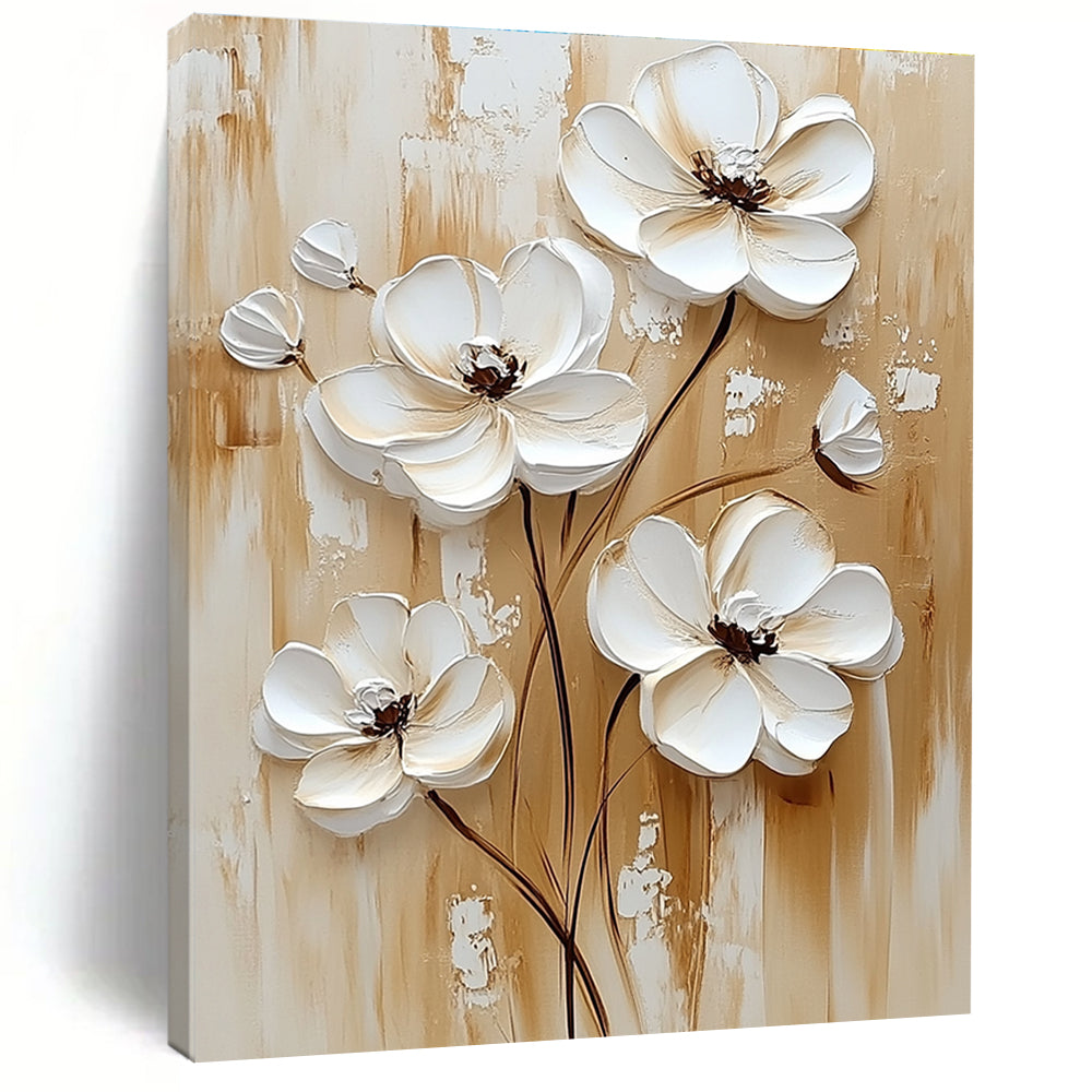 3D White Flowers on Wood Rustic Floral Art for Farmhouse - Style Kitchen & Cozy Home Porch STSC1479
