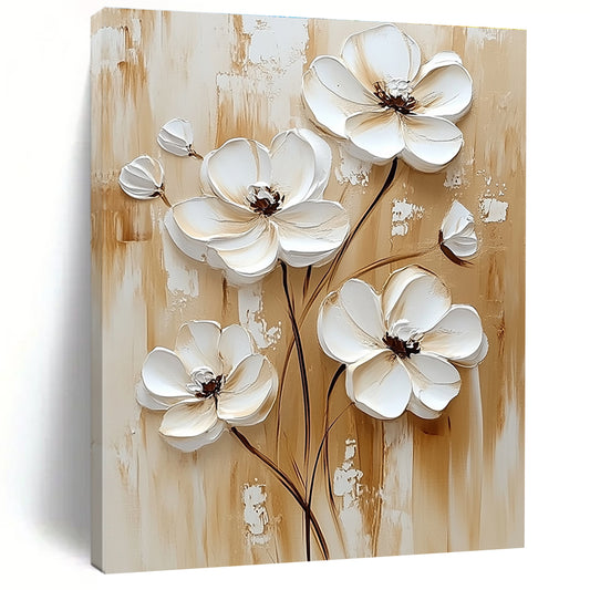 3D White Flowers on Wood Rustic Floral Art for Farmhouse - Style Kitchen & Cozy Home Porch STSC1479