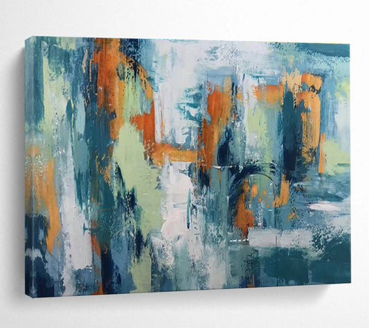 Blue - Orange Abstract Art for Contemporary Café Wall Decor DLZ2679