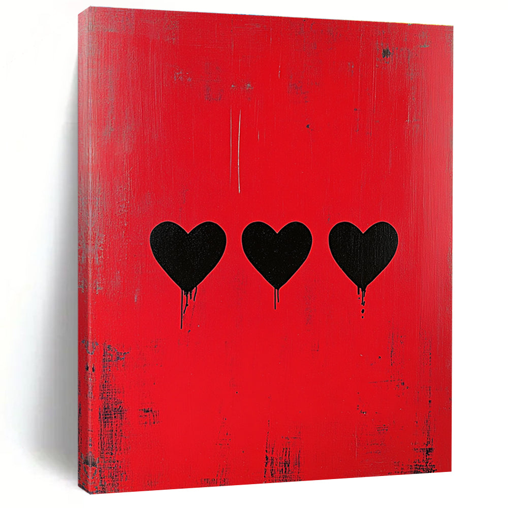 Three Black Hearts on Red for Romantic Lounge & Eclectic Home Bar STSC1164