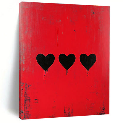 Three Black Hearts on Red for Romantic Lounge & Eclectic Home Bar STSC1164
