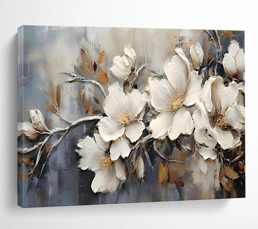 Impasto White Flower Branch Art for Elegant Hotel Lobbies DLZ3091