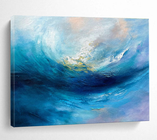 Blue Ocean Wave Abstract Art for Coastal Home Living Room Accents DLZ2665