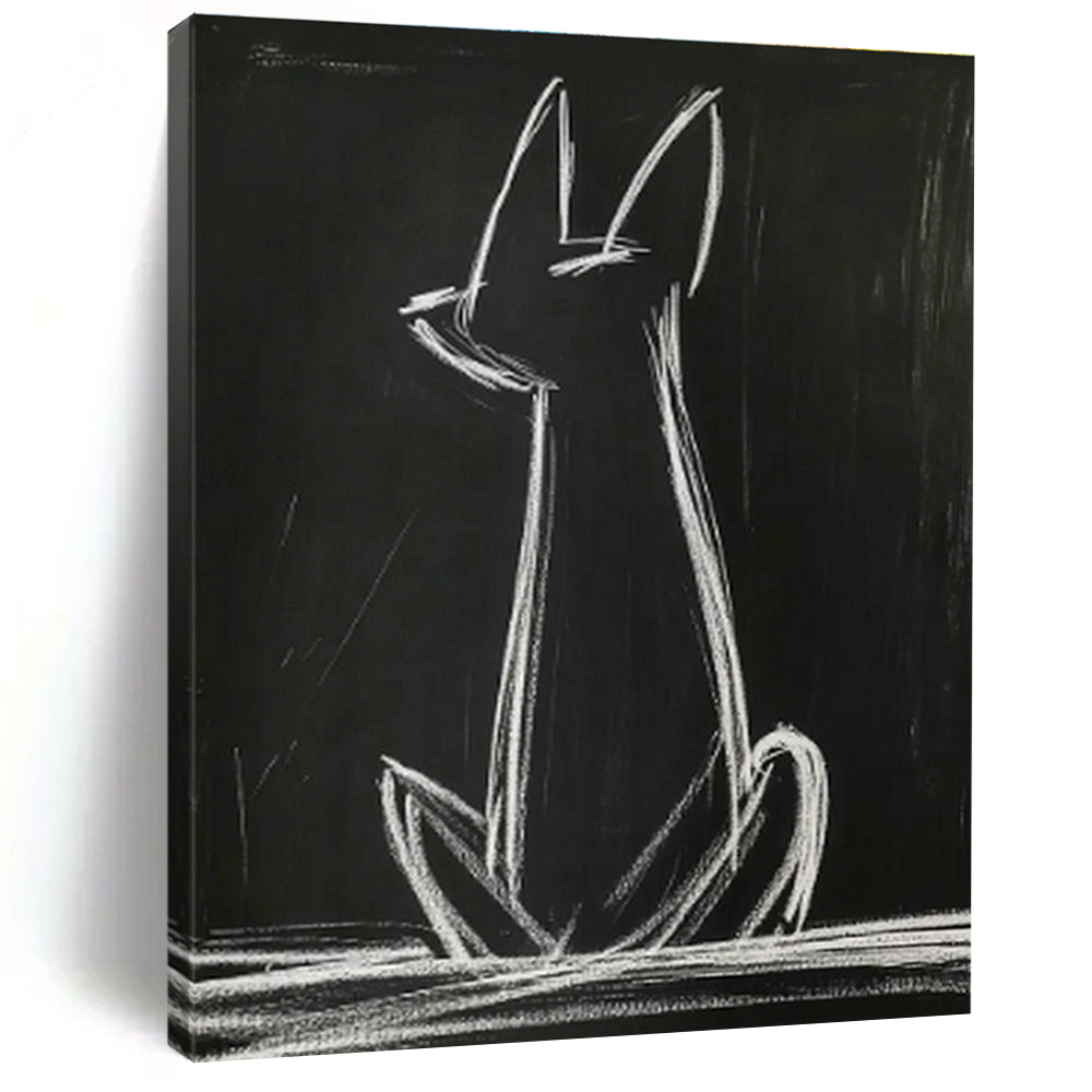 Chalk - Drawn Cat on Blackboard Art for School Classroom & Playful Office DLZ0682