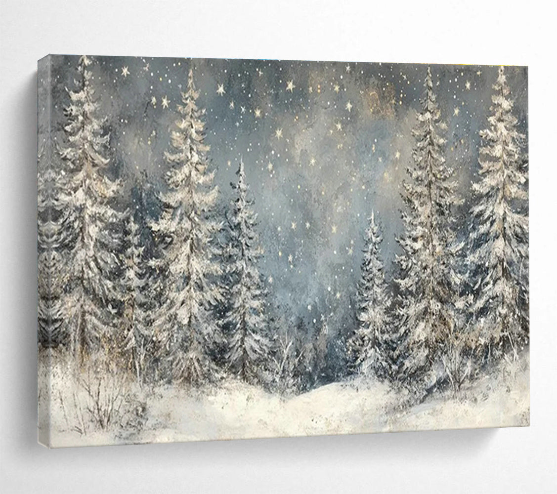 Snowy Forest Night Art for Nordic - Style Ski Resort Lounge Areas DLZ3194