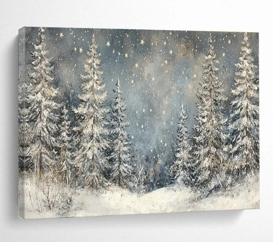 Snowy Forest Night Art for Nordic - Style Ski Resort Lounge Areas DLZ3194