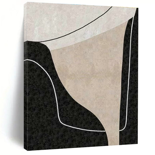 Beige - Black Abstract Curves Art for Contemporary Living Room & Art Studio DLZ2071