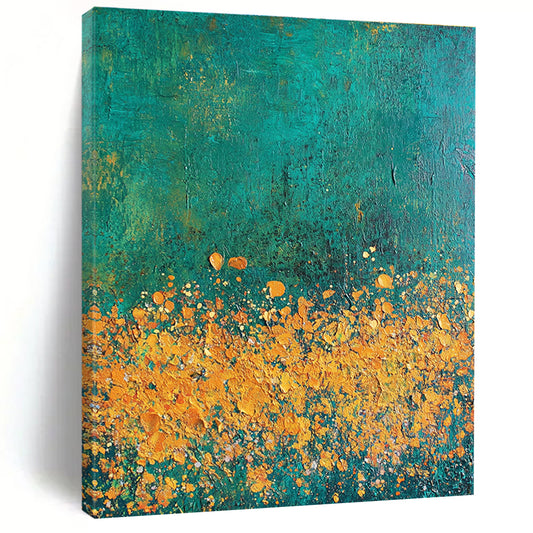 Yellow Flowers on Teal Art for Garden - Themed Café & Nature Lover’s Bedroom STSC1110