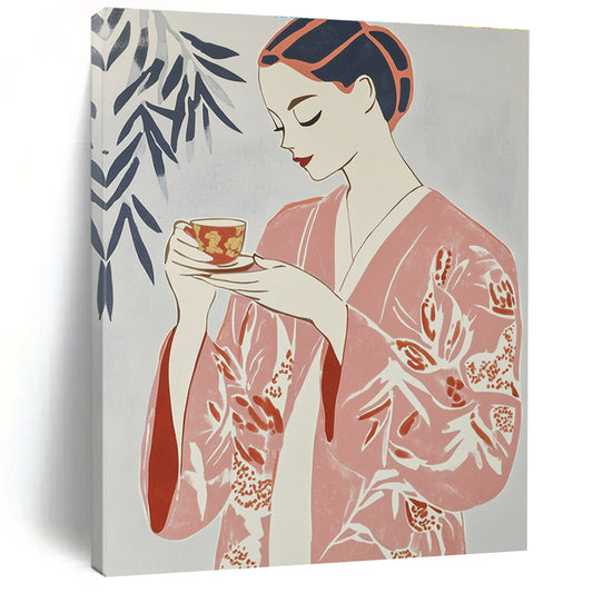 Woman in Pink Kimono Art for Japanese - Inspired Tea House & Minimalist Living Room STSC1314