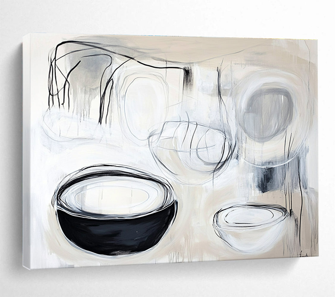 Black and White Abstract Bowls Art for Modern Kitchen & Art Studio SC389