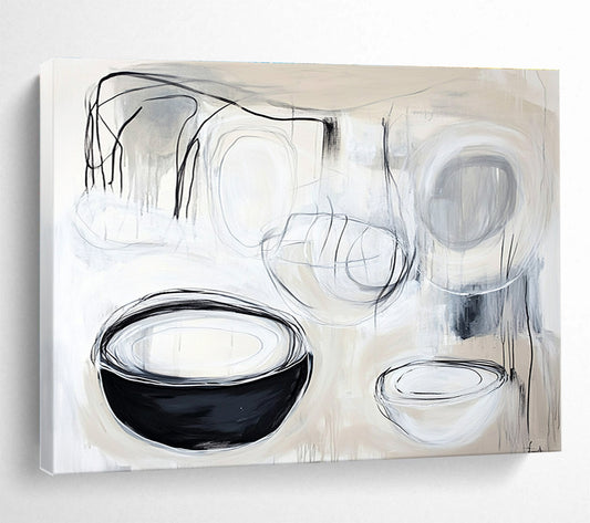 Black and White Abstract Bowls Art for Modern Kitchen & Art Studio SC389