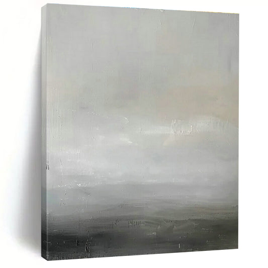 Gray - White Subtle Landscape Abstract Art for Minimalist Bedroom & Serene Yoga Studio DLZ1910