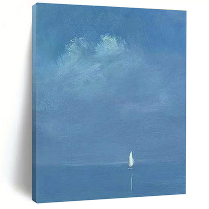 Solitary Sailboat on Blue Sea Art for Nautical Study Spaces DLZ0284