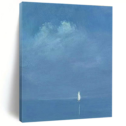 Solitary Sailboat on Blue Sea Art for Nautical Study Spaces DLZ0284