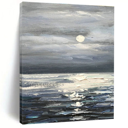 Moonlit Sea Oil Painting for Beachfront Bedroom & Nautical - Themed Lounge DLZ1300