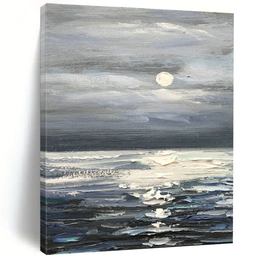 Moonlit Sea Oil Painting for Beachfront Bedroom & Nautical - Themed Lounge DLZ1300