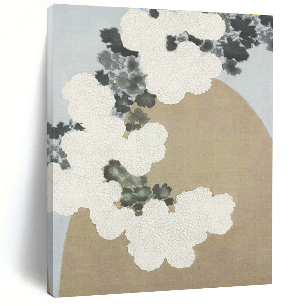 Oriental - Style White Chrysanthemum Art for Japanese Tea House & Minimalist Home Corridor DLZ1630