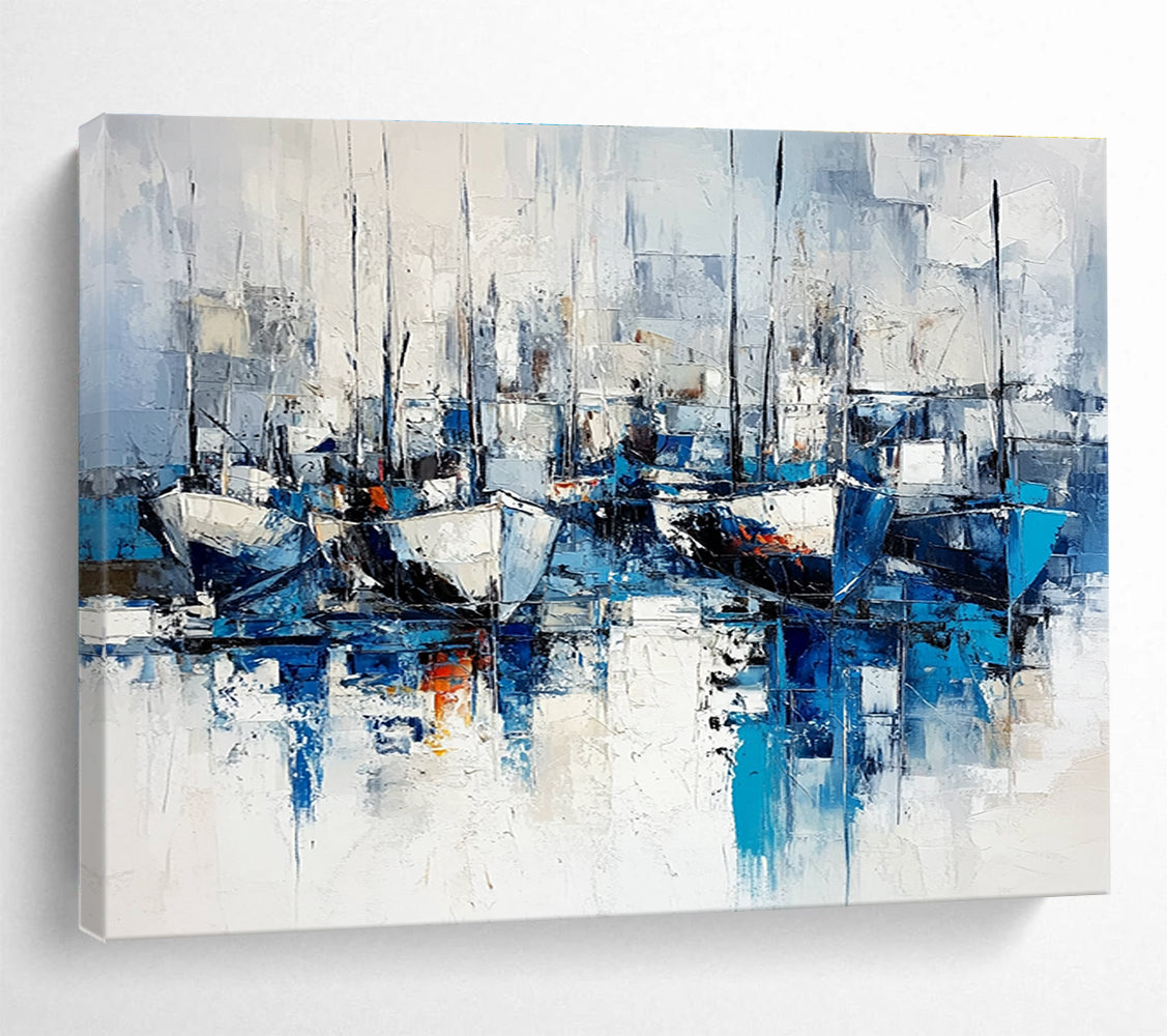 Abstract Boats in Harbor Art for Nautical - Themed Restaurant & Coastal Home SC030