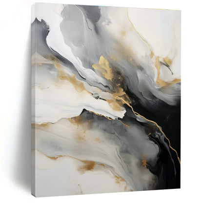 Gold - Gray Ink Abstract Art for Modern Art Lounge & Sophisticated Hotel Lobby DLZ0729