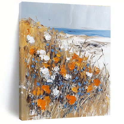 Coastal Wildflower and Sea View Art for Beach House Living Room & Nature - Obsessed Artist’s Studio STSC1369