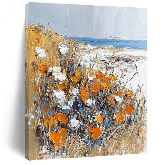 Coastal Wildflower and Sea View Art for Beach House Living Room & Nature - Obsessed Artist’s Studio STSC1369