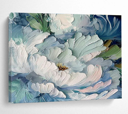Impasto Blue - White Peony Art for Sophisticated Entryway DLZ3059
