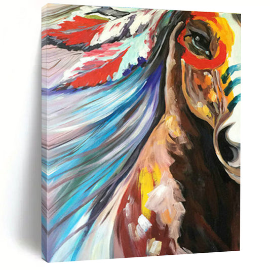 Colorful Headdress Horse Art for Bohemian Bedroom & Cultural Art Exhibit DLZ1433