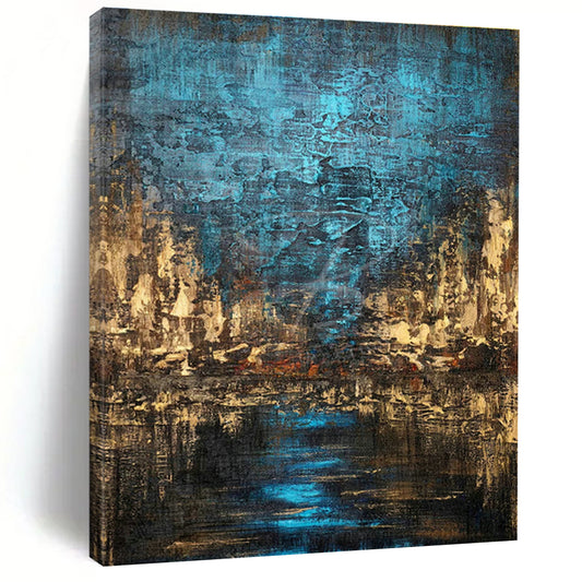 Blue and Brown Urban Nightscape Art for Industrial - Chic Loft & City - Themed Bar DLZ0744
