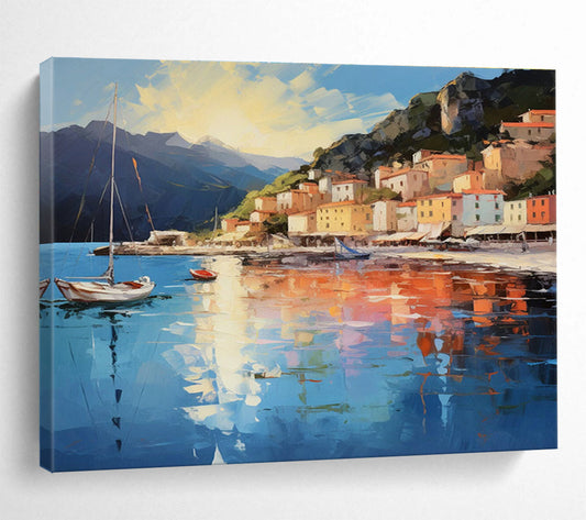 Coastal Town Landscape Art for Mediterranean - Style Villa Dining Areas DLZ3261