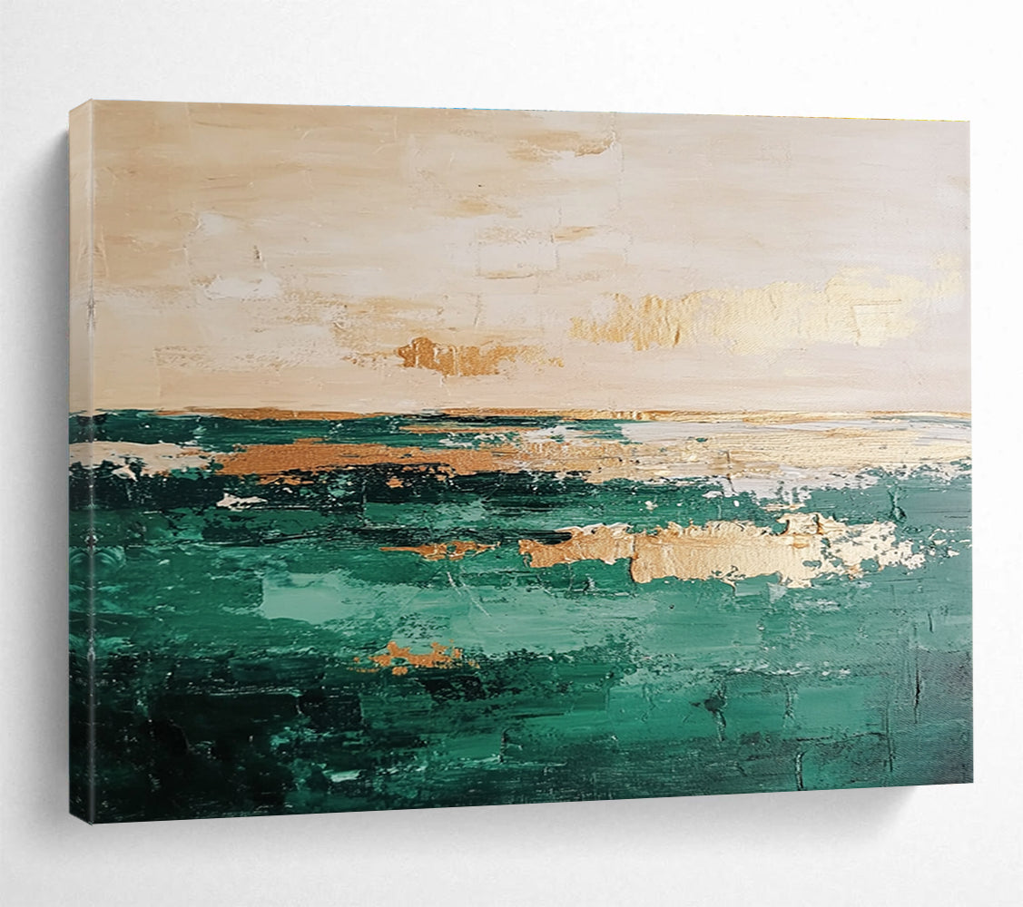 Green Sea with Gold Art for Modern Coastal Home Office & Elegant Yacht Club Lounge SC112