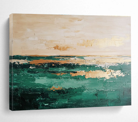 Green Sea with Gold Art for Modern Coastal Home Office & Elegant Yacht Club Lounge SC112