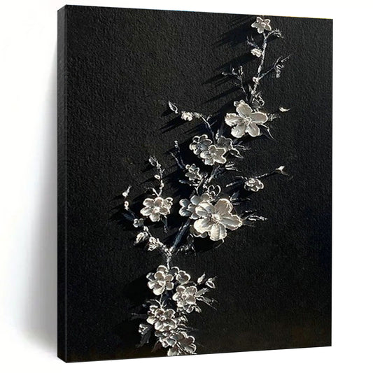 Silver Blossom on Black Art for Elegant Bedroom & Asian - Inspired Lounge DLZ2243