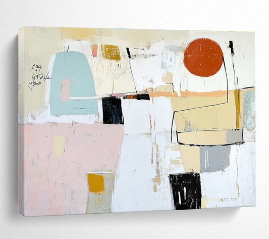 Minimalist Abstract with Red Circle Art for Art Gallery Corridor & Scandinavian - Style Home SC041