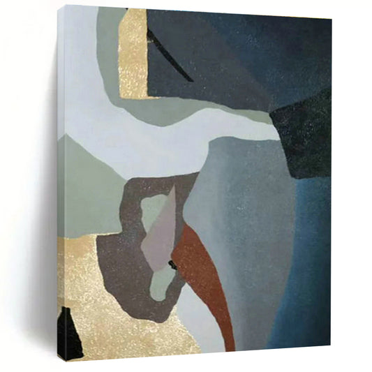 Geometric Abstract Art with Gold, Brown & Blue for Hotel Lobby & Villa Corridor DLZ0563