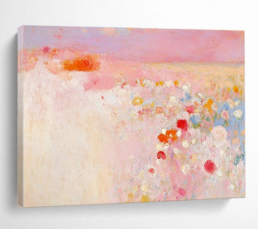 Pink Flower Field Abstract Art for Romantic Wedding Venue & Feminine Bedroom SC350