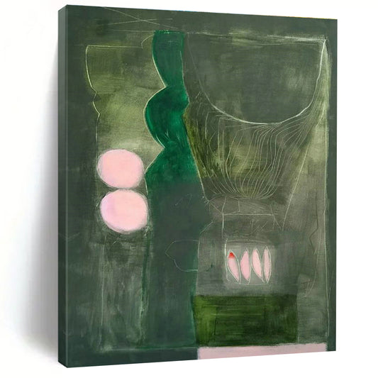 Dark Green - Pink Circle Art for Intimate Wine Bar Alcoves DLZ0136