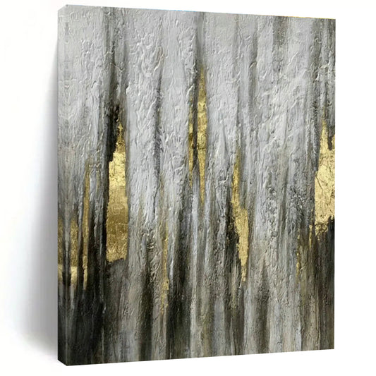 Grey - Gold Vertical Lines Abstract Art for Living Room & Bedroom DLZ0500