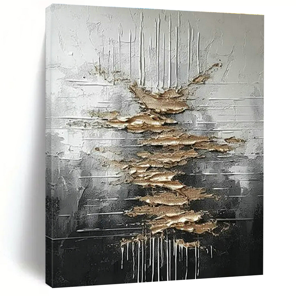 Silver - Gold Textured Abstract Art for Industrial Loft & Art Gallery Exhibition DLZ1751