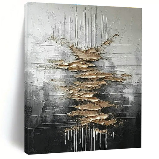 Silver - Gold Textured Abstract Art for Industrial Loft & Art Gallery Exhibition DLZ1751