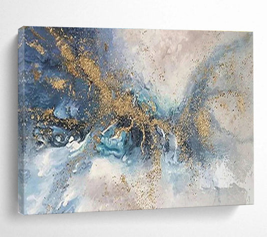 Blue - Gold Splash Abstract Art for Luxury Hotel Lobby Feature Walls DLZ3264
