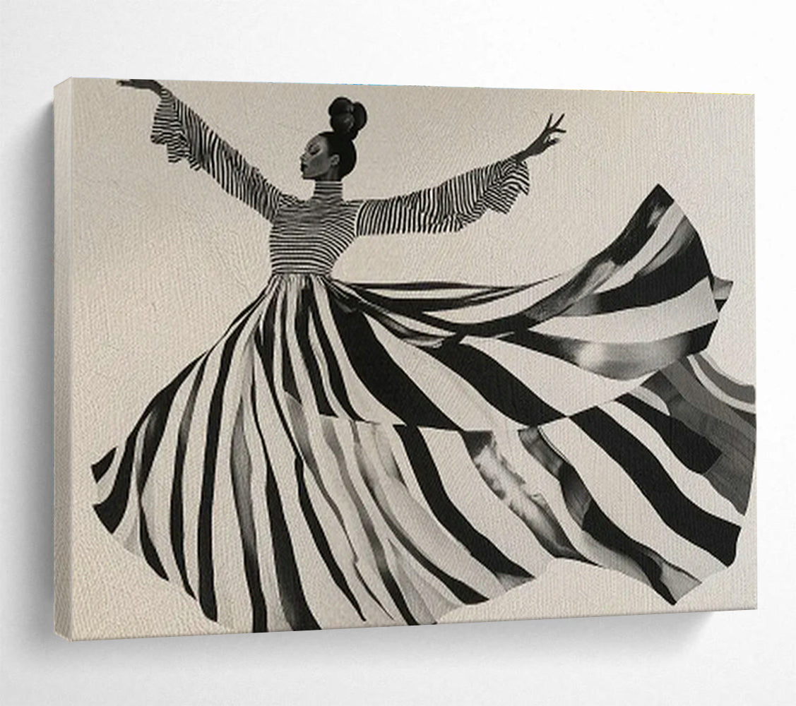 Striped Dress Dancing Figure Art for Art Deco Dance Studio Walls DLZ2615