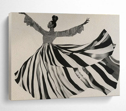 Striped Dress Dancing Figure Art for Art Deco Dance Studio Walls DLZ2615