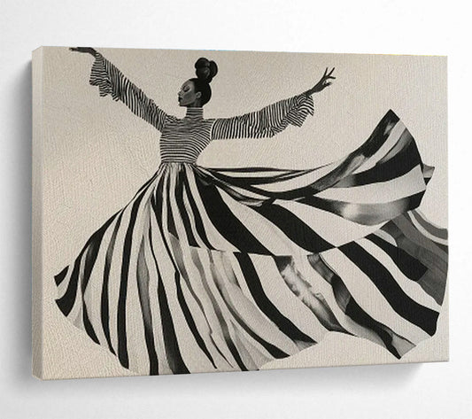 Striped Dress Dancing Figure Art for Art Deco Dance Studio Walls DLZ2615