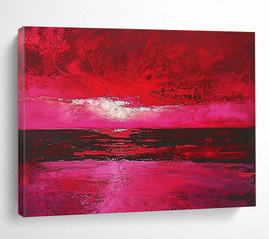 Pink and Red Seascape Art for Coastal Home Living Room & Artistic Beach Bar SC273