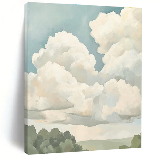 Puffy Clouds Sky Art for Wellness Retreat & Minimalist Home Office STSC1395