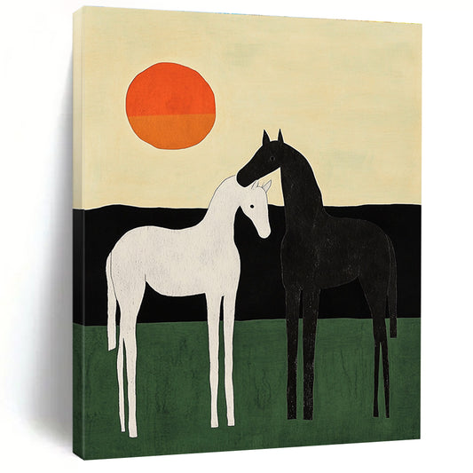 Two Horses at Sunset Art for Rustic Farmhouse Living Room & Equestrian - Themed Club STSC1329