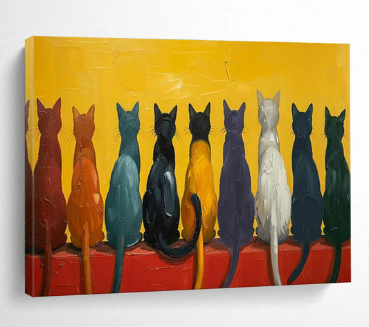 Colorful Cat Row Art for Quirky Café Outdoor Seating Walls DLZ3222