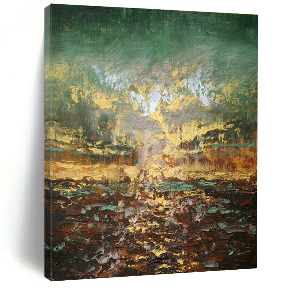 Green - Gold Landscape Abstract Art for Living Room & Garden Room DLZ0448